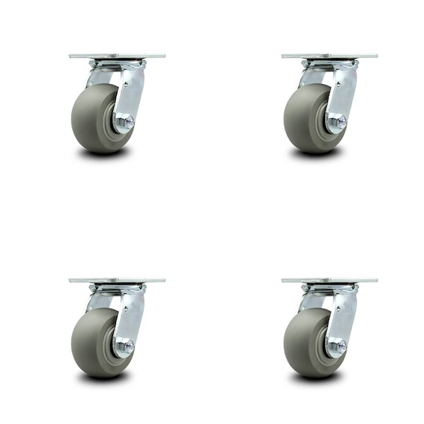 4 Inch Thermoplastic Rubber Caster Set with Roller Bearing and Swivel Lock SCC